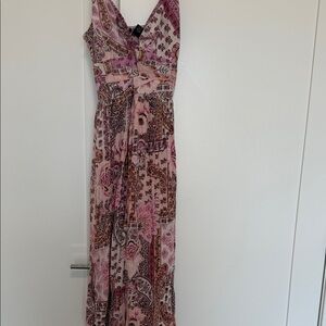Angie Pink and Brown Patterned Maxi Dress